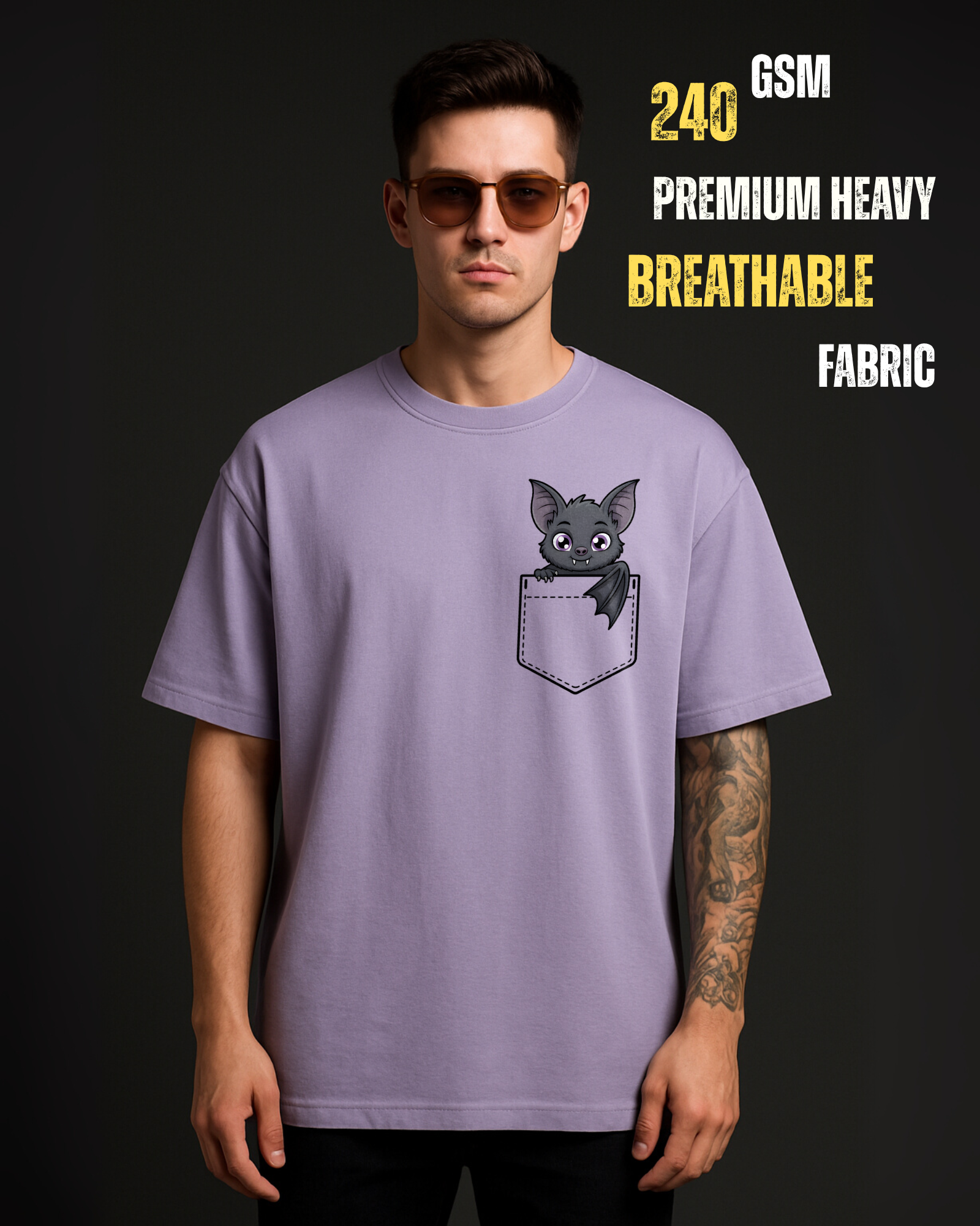 Bat Peekaboo Pocket - Oversized T-Shirt