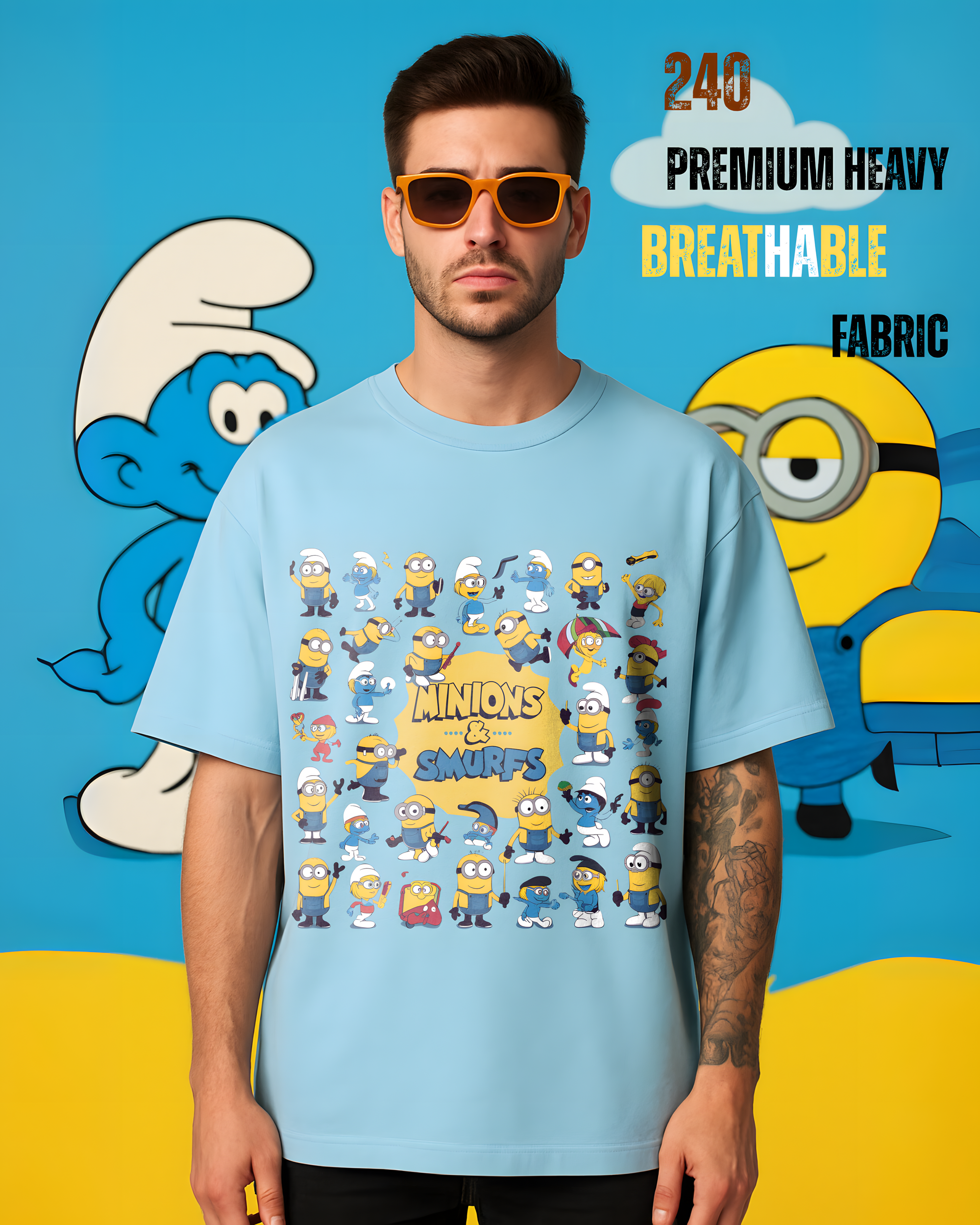 Oversized T-Shirt – Minions x Smurfs Crossover