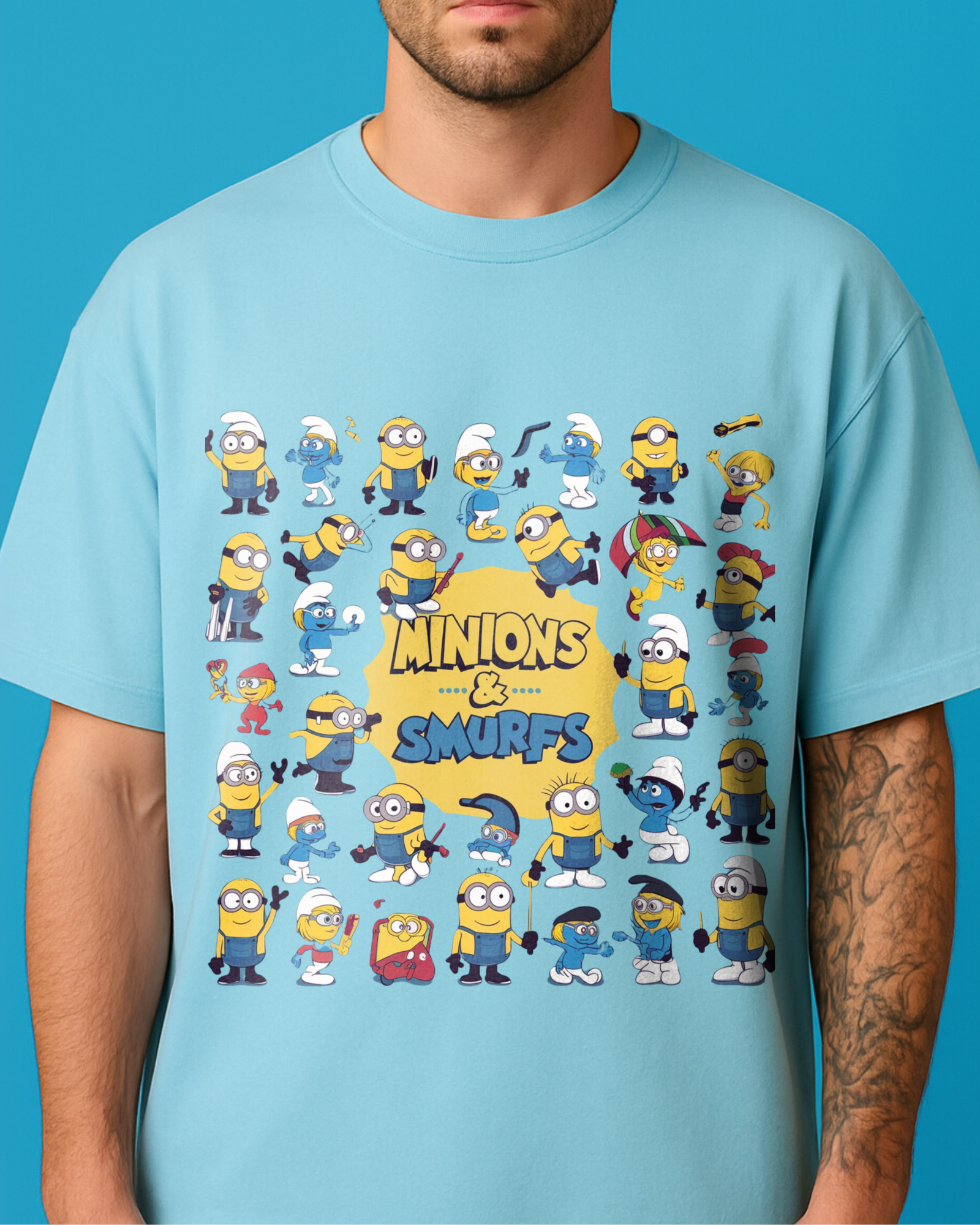 Oversized T-Shirt – Minions x Smurfs Crossover