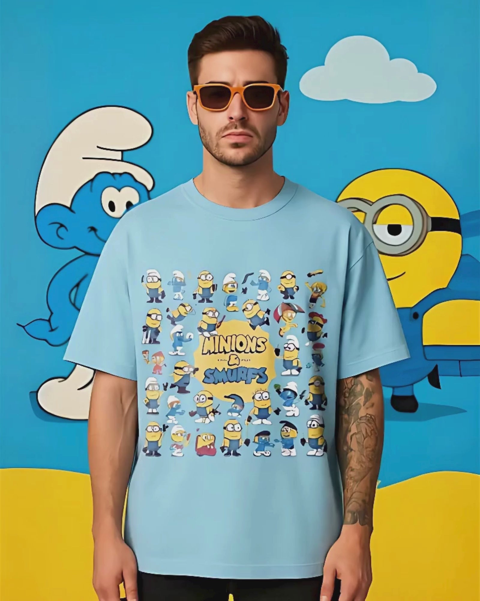 Oversized T-Shirt – Minions x Smurfs Crossover